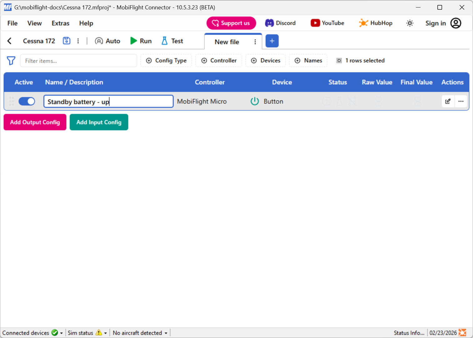Screenshot of the main window with Standby battery - up entered as a custom name.